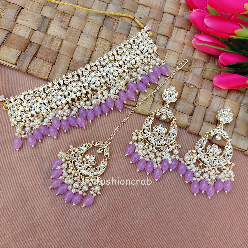 Lavender Pearl Kundan Set for Saree