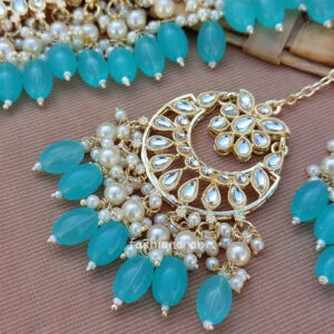 Light Blue Pearl Kundan Set for Saree