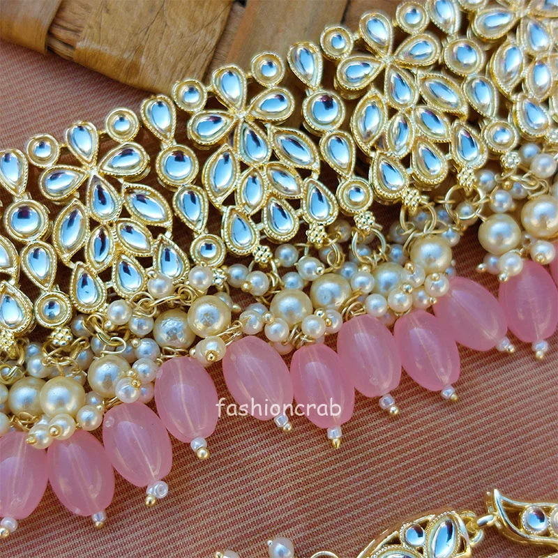 Light Pink Pearl Kundan Set for Saree