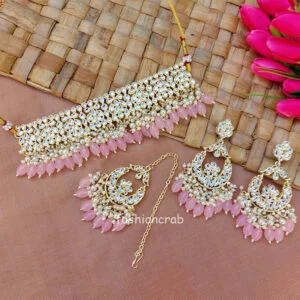 Light Pink Pearl Kundan Set for Saree