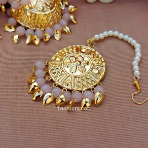 Light Pink Pipal Patti Jhumka Bali with Tikka