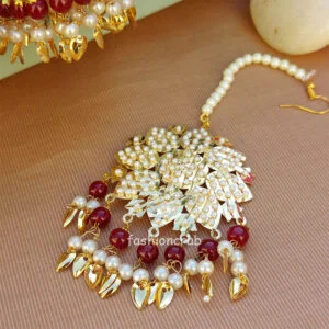 Maroon Pearl Jadau Tikka Earring for Wedding