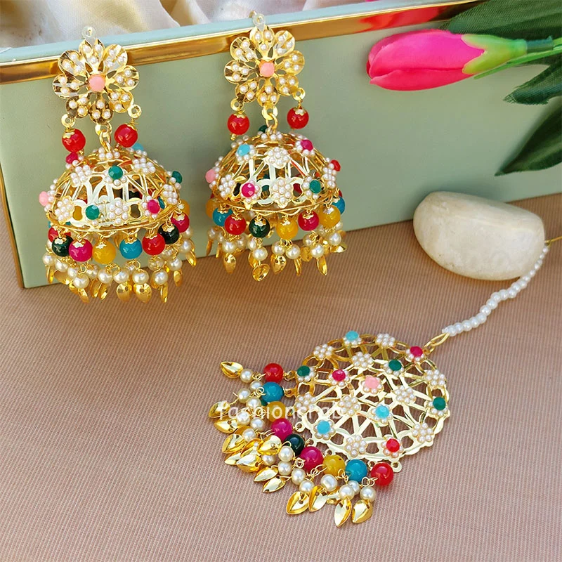 Multi Color Pipal Patti Earring for Lehenga