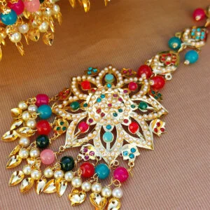 Multicolor Pearl Punjabi Tikka Set with Jhumka