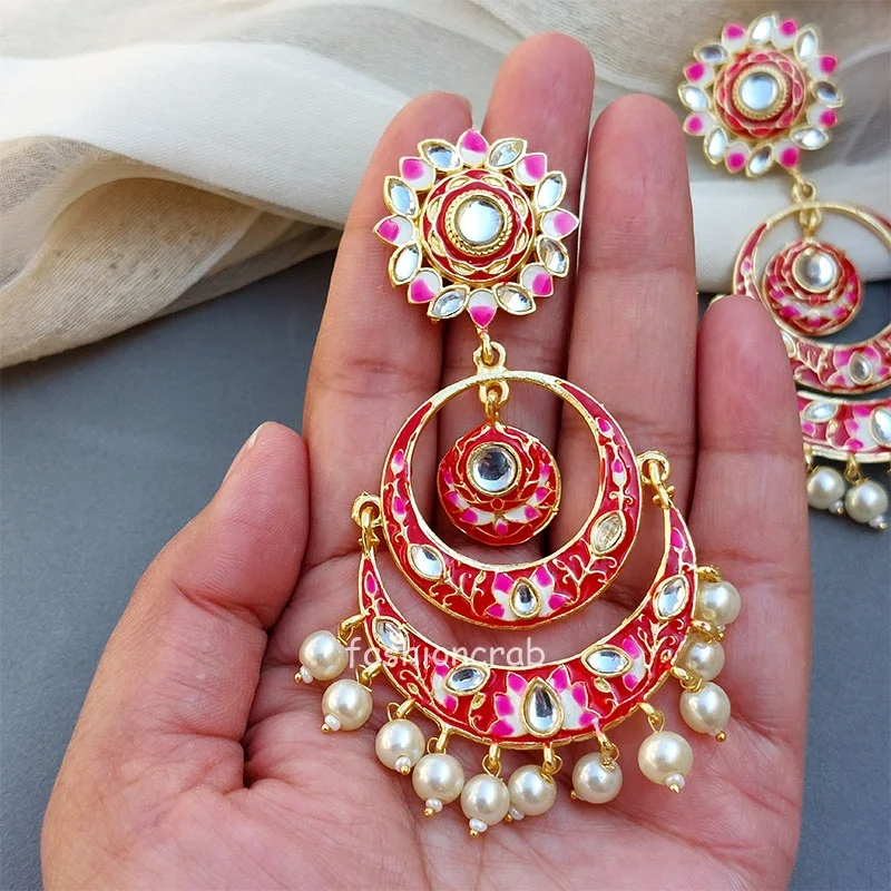 Niharika Chandbali Earrings - Maroon