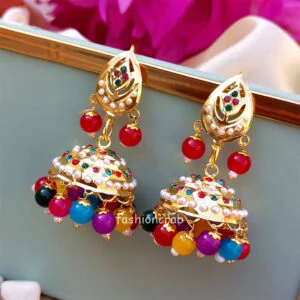 Pearl Studded Small Jhumka Earrings-Multicolor