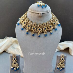 Polki Necklace - Dark Blue