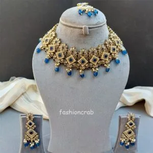 Polki Necklace - Dark Blue