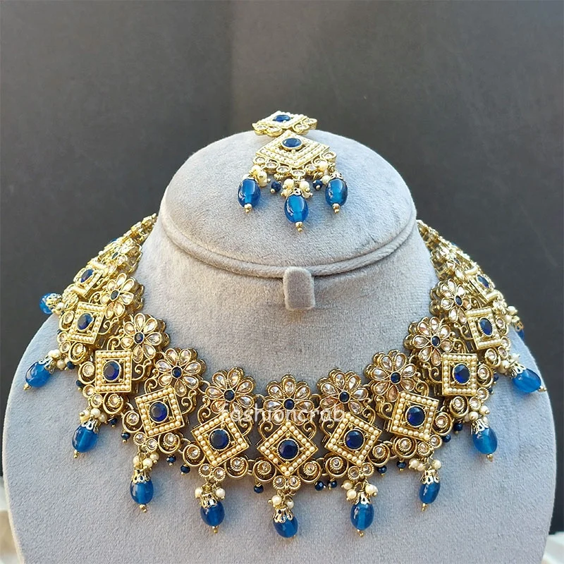 Polki Necklace - Dark Blue