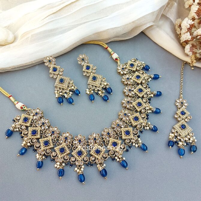Polki Necklace - Dark Blue Polki Necklace - Dark Blue