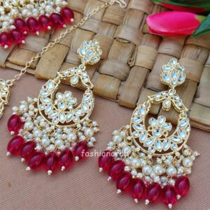 Rani Pink Pearl Kundan Set for Saree