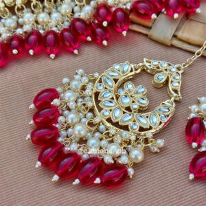 Rani Pink Pearl Kundan Set for Saree