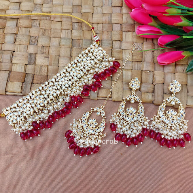 Rani Pink Pearl Kundan Set for Saree Rani Pink Pearl Kundan Set for Saree