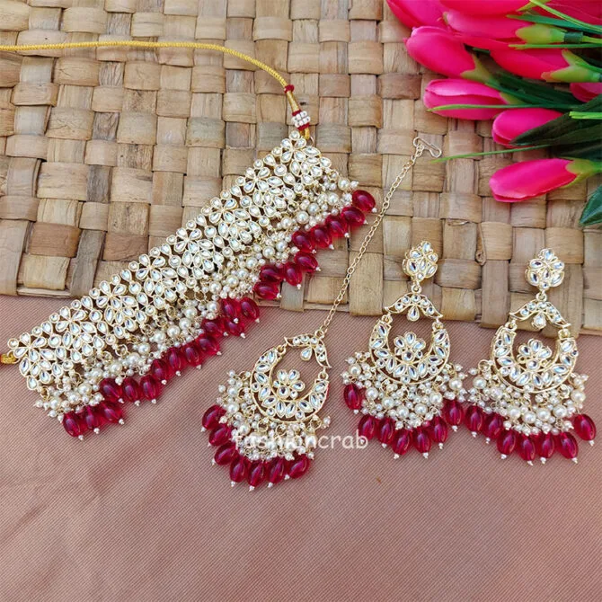 Rani Pink Pearl Kundan Set for Saree Rani Pink Pearl Kundan Set for Saree
