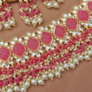 Traditional Pink Colour Stone Necklace