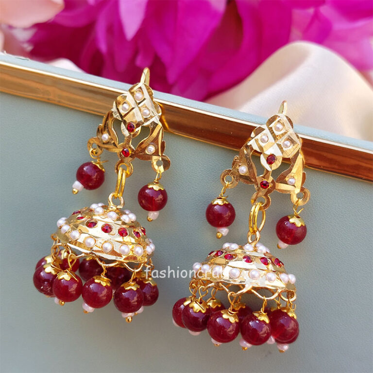 Traditional Small Jhumka Earrings-Maroon