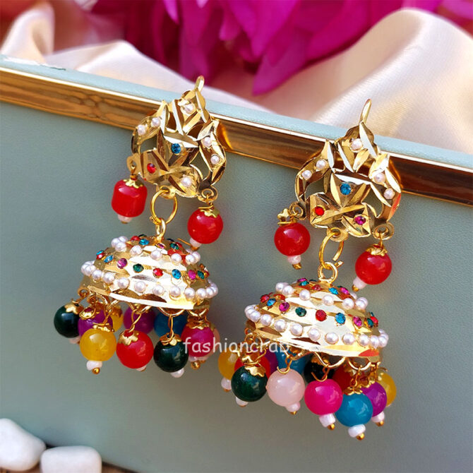 Traditional Small Jhumka Earrings-Multicolor Traditional Small Jhumka Earrings-Multicolor
