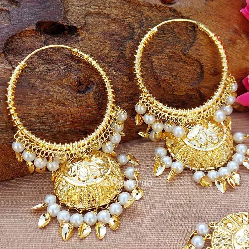 White Pipal Patti Jhumka Bali with Tikka