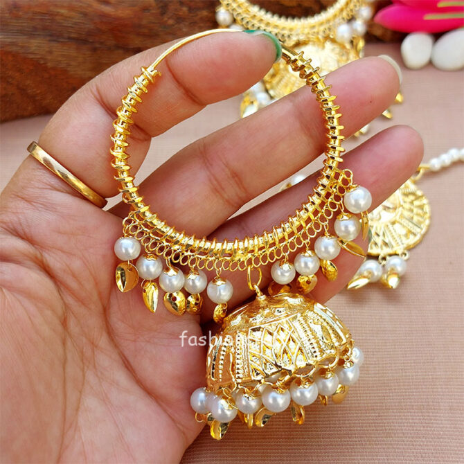 White Pipal Patti Jhumka Bali with Tikka