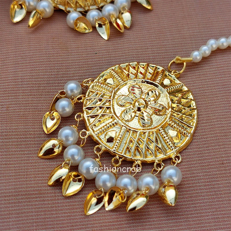 White Pipal Patti Jhumka Bali with Tikka