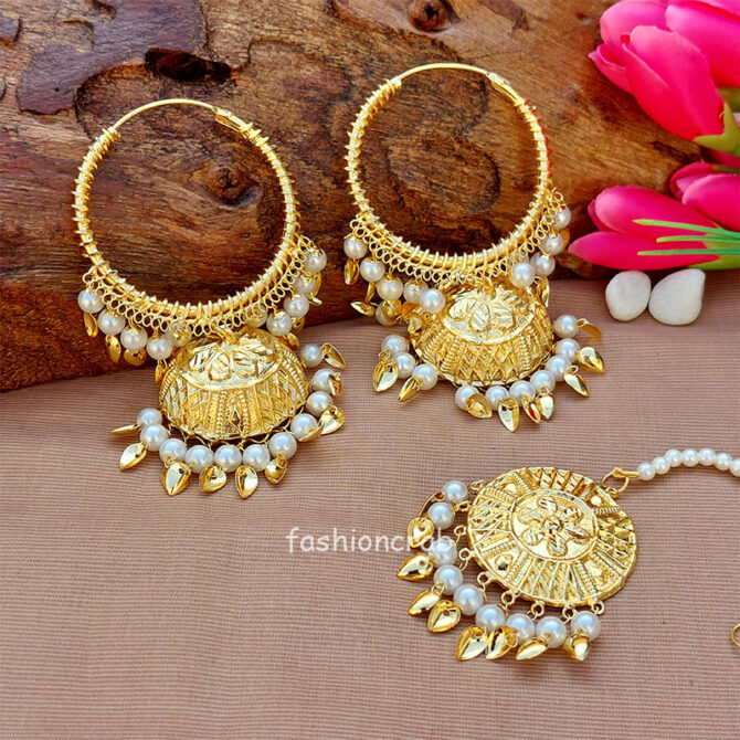 White Pipal Patti Jhumka Bali with Tikka