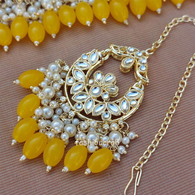 Yellow Pearl Kundan Set for Saree