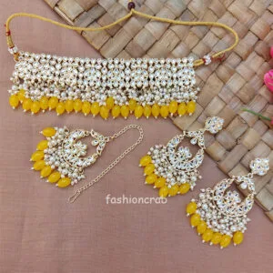 Yellow Pearl Kundan Set for Saree