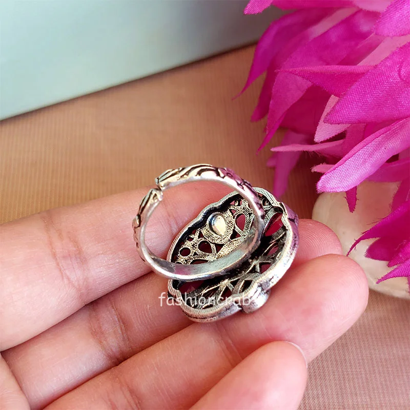 Antique Pink White Oxidised Rings