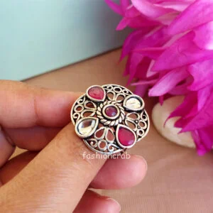 Antique Pink White Oxidised Rings