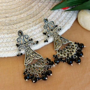 Black Long Oxidised Earrings for Kitty Party