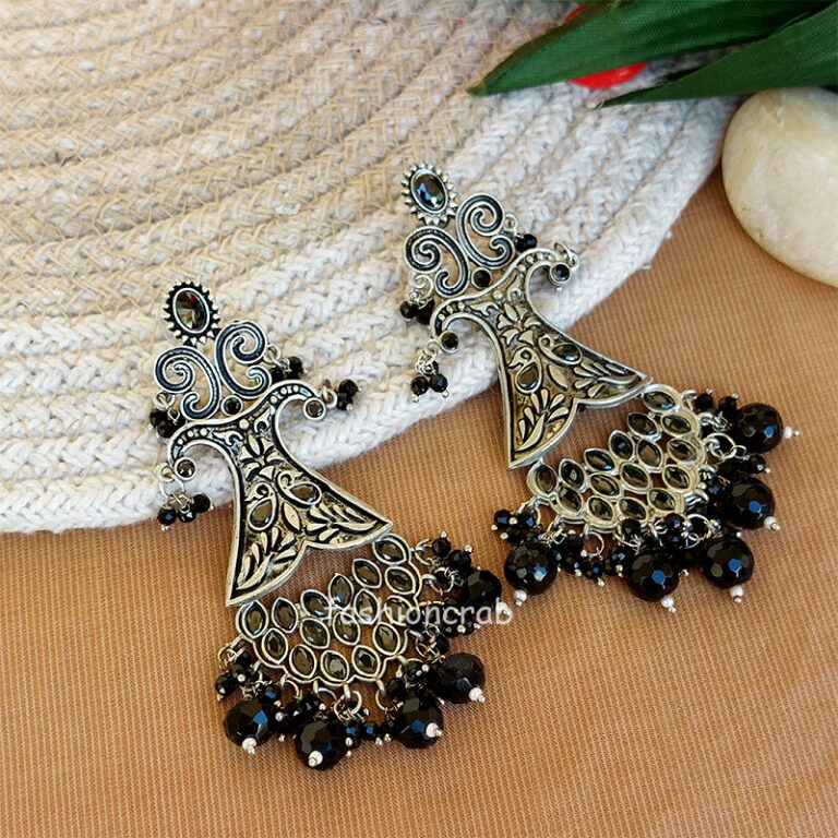 Black Long Oxidised Earrings for Kitty Party