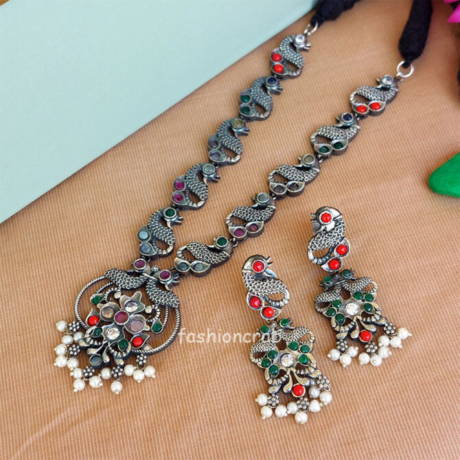 Black Tone Oxidised Necklace with Earring