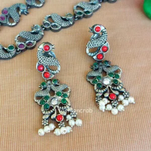 Black Tone Oxidised Necklace with Earring