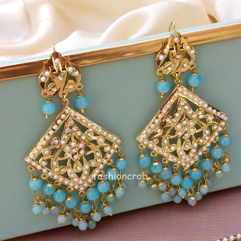 Blue Pearl Jadau Set for Saree