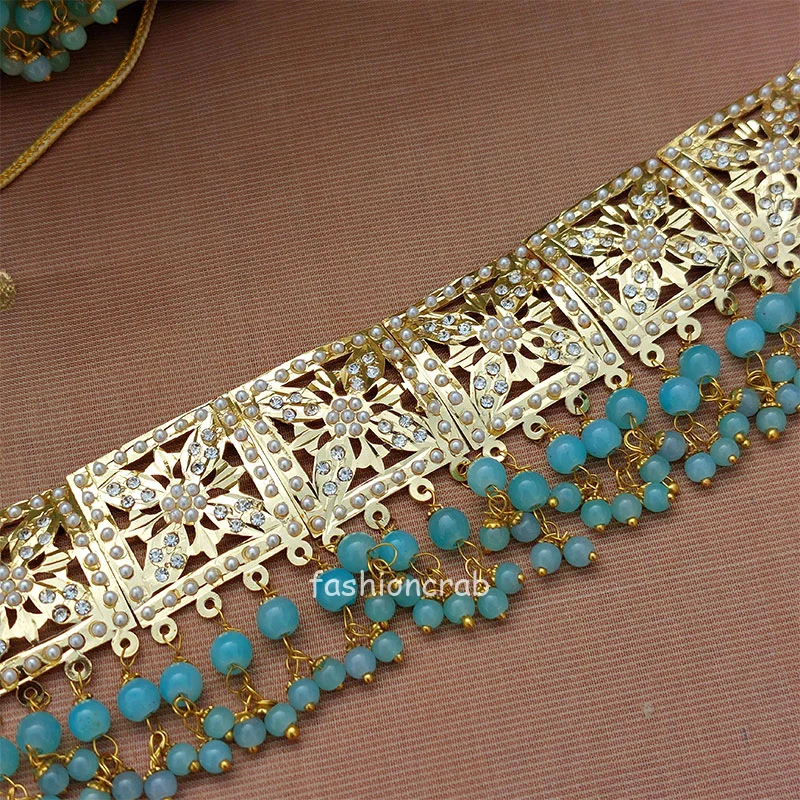 Blue Pearl Jadau Set for Saree