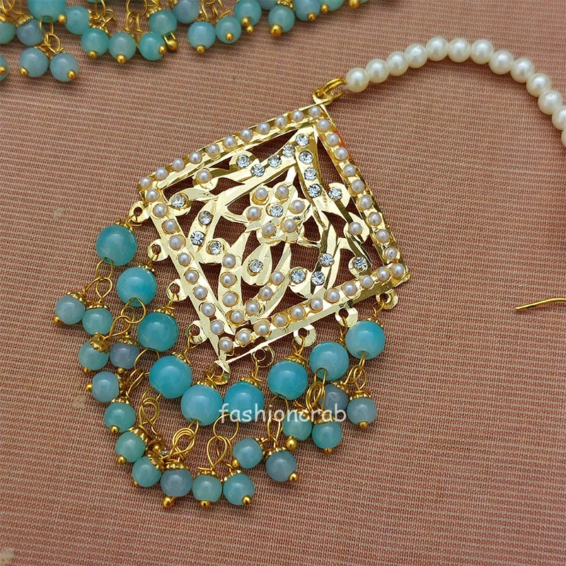 Blue Pearl Jadau Set for Saree
