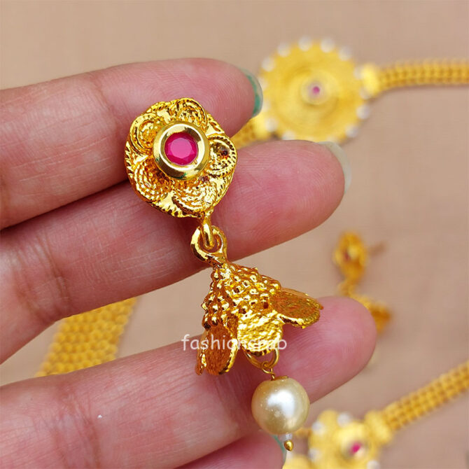 Gold Toned Layered Necklace Set with Jhumki