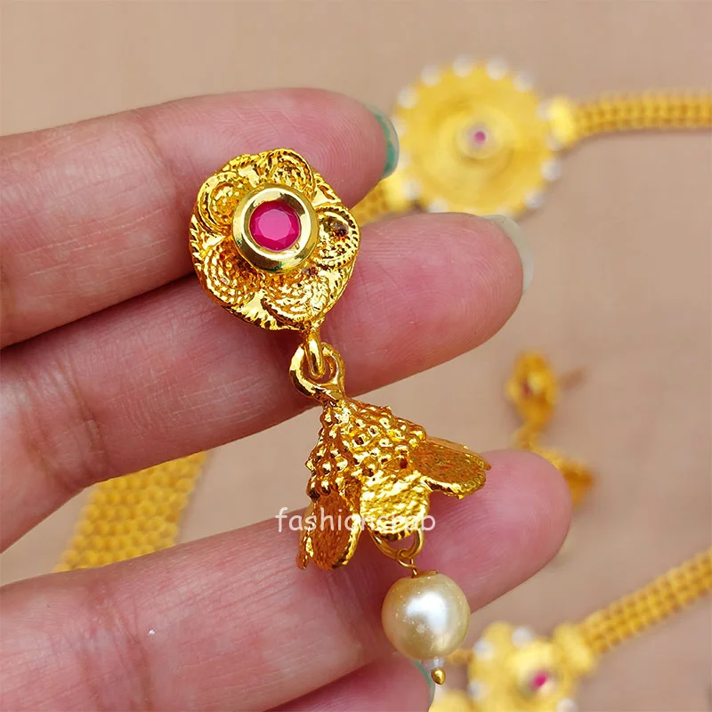 Gold Toned Layered Necklace Set with Jhumki