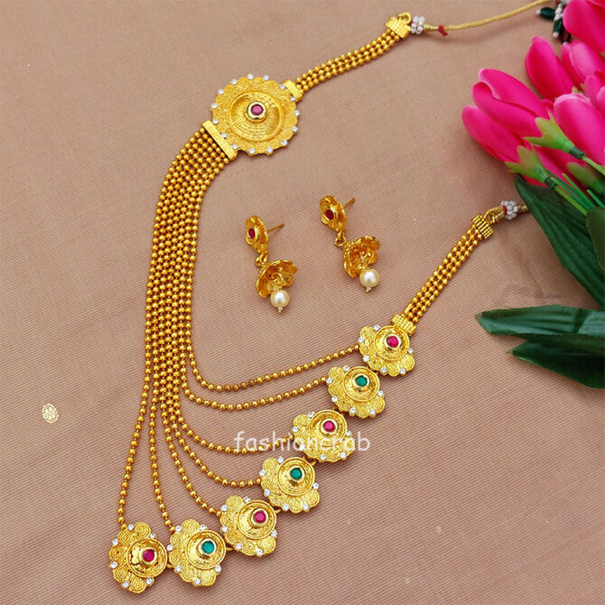 Gold Toned Layered Necklace Set with Jhumki Gold Toned Layered Necklace Set with Jhumki