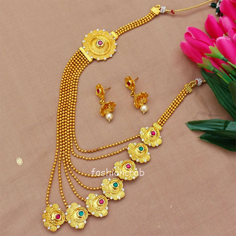 Gold Toned Layered Necklace Set with Jhumki