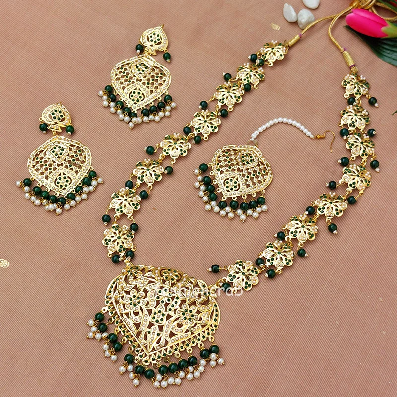 Green Color Jadau Jewellery for Wedding