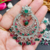 Green Pink Pearl Oxidised Earrings