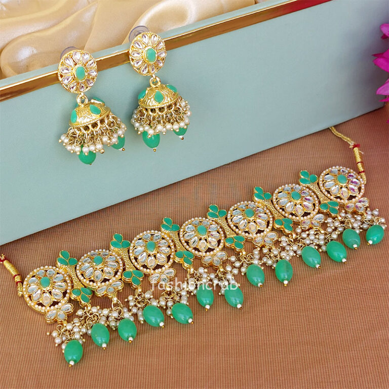 Light Green Pearl Necklace Set for Women