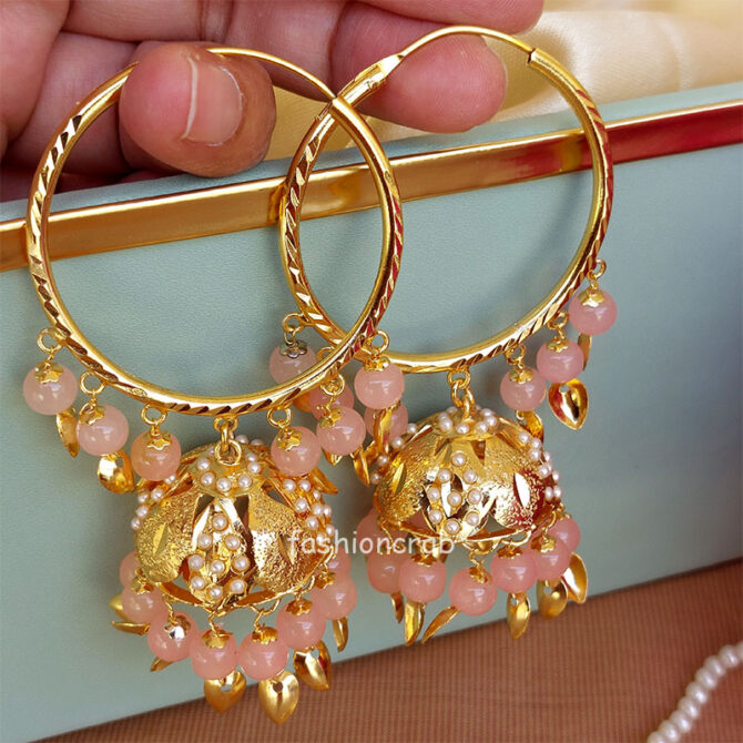 Light Pink Bali Jhumka with Maangtikka