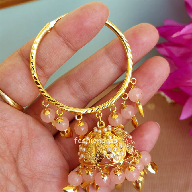 Light Pink Bali Jhumka with Maangtikka