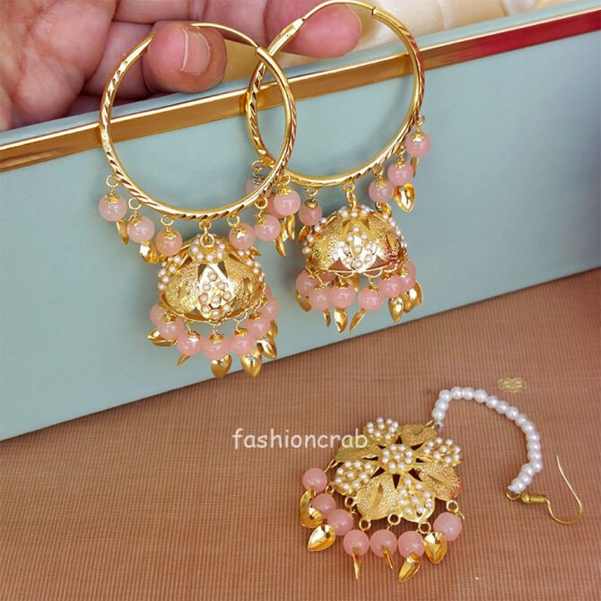 Light Pink Bali Jhumka with Maangtikka Light Pink Bali Jhumka with Maangtikka