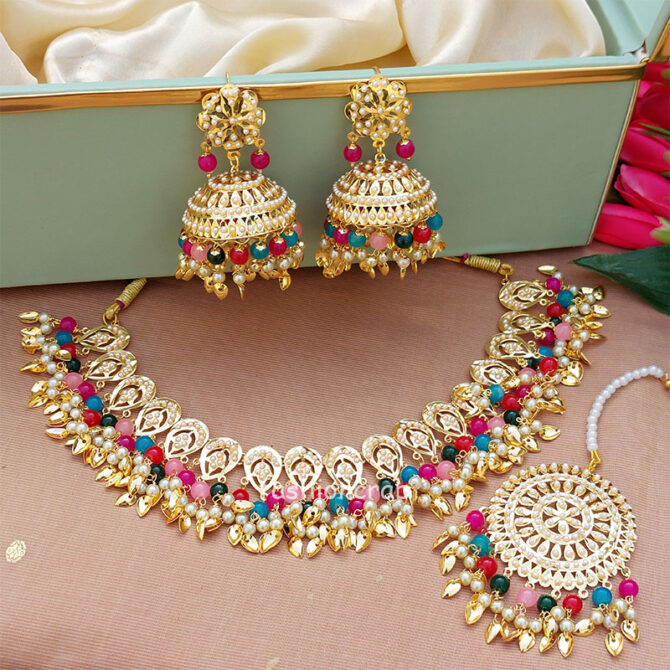 Multicolor Jadau Choker Set for Wedding Multicolor Jadau Choker Set for Wedding