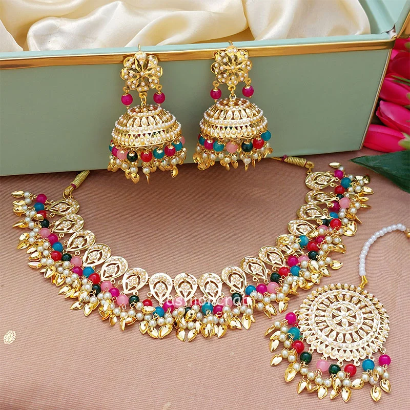 Multicolor Jadau Choker Set for Wedding