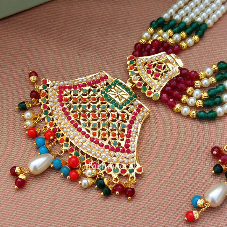 Multicolor Pearl Jadau Jewellery Set