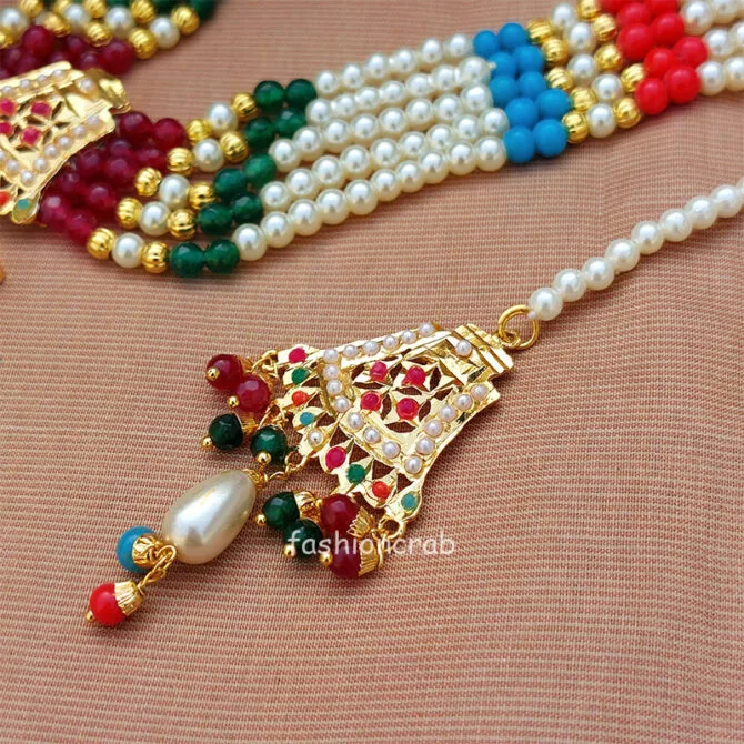 Multicolor Pearl Jadau Jewellery Set